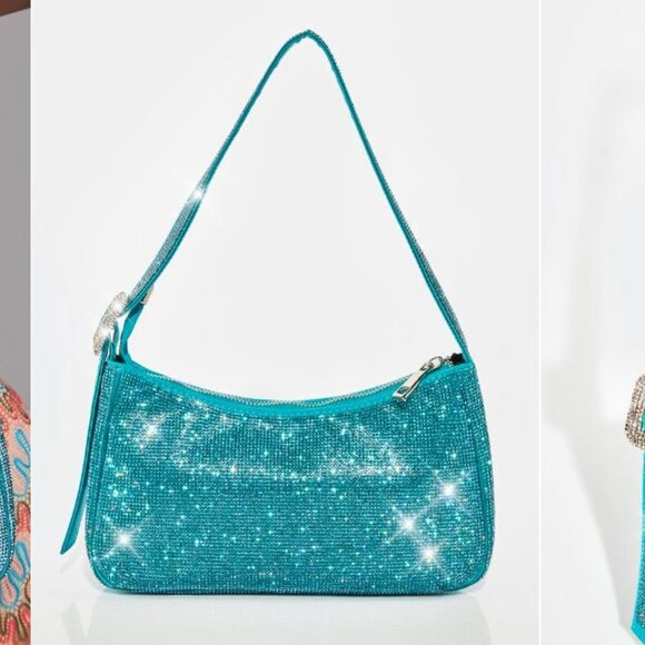 NWT Aqua Diva Revolution Rhinestone Shoulder Blue Bag. - Picture 1 of 9